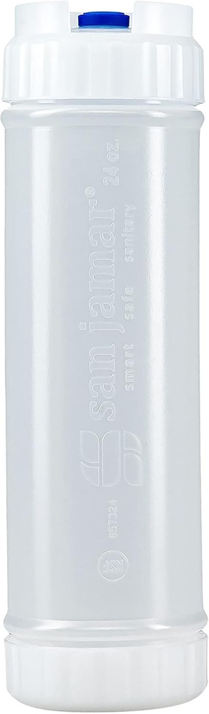 San Jamar EZ Kleen Plastic Sauce Bottle With Medium Valve For Thick Sauces and Relish, 24 Ounces, White, Natural/Blue