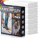 12 x 9 Ft Plastic Drop Cloths (6-Pack) - Disposable Painter's Sheeting & Tarps for Painting, Waterproof Furniture/Couch/Floor Protection
