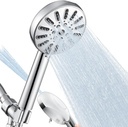 High-Pressure 8-Mode Handheld Shower Head - Anti-clog Nozzles, Built-in Power, Wash to Clean Tub, Tile & Pets, Extra Long 59 In Stainless Steel Hose, Wall & Overhead Brackets