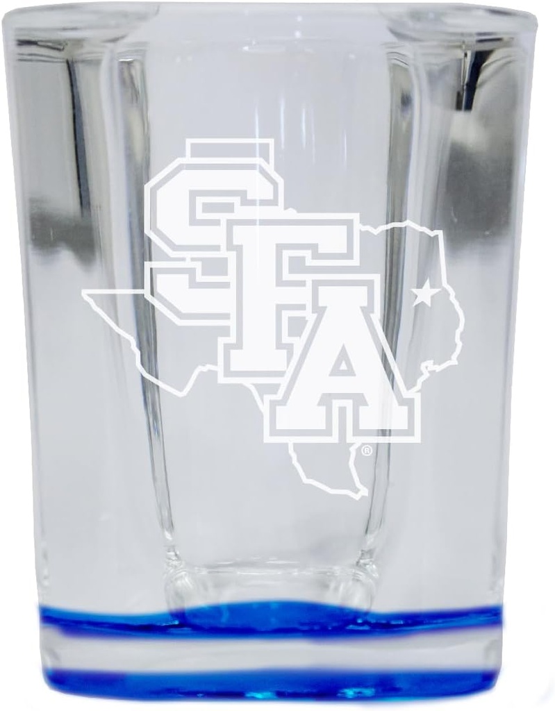 R and R Imports Stephen F. Austin State University 2 Ounce Engraved Shot Glass Square Blue Base Officially Licensed Collegiate Product 2-Pack