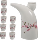 Unomor Ceramic Sake Jug and Tea Cup Set Traditional Wine Pot for Hot Cold Beverages Vintage Design for Home Gatherings and Special Occasions