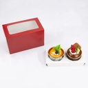 30 PCS 6.4x3.6x4.1 inch Paper Cupcake Boxes with Inserts & Window Hold 2 Sweet Treats, Bakery Boxes For Cupcakes Carrier, Cupcake Containers (Red-2 Holes)