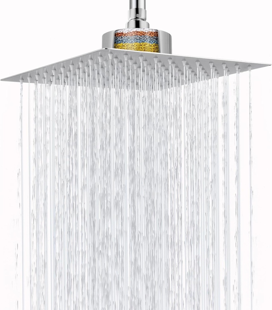 High Pressure Rain Shower Head with Filtered - 10" All Metal Square Showerhead Filter for Remove Chlorine and Harmful Substances, Chrome