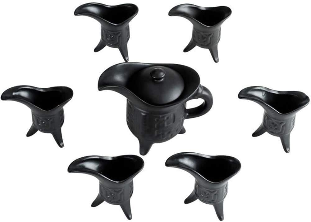 Japanese Sake Set, Sake Cup Set，Sake Bottle Crafts Cup，Sake Pot and Sake Cup， Japanese Sake Set 7 Piece Sake Set Japanese Style Black Ceramic Retro Crafts Wine Bottle Combination Traditional Hand Pain