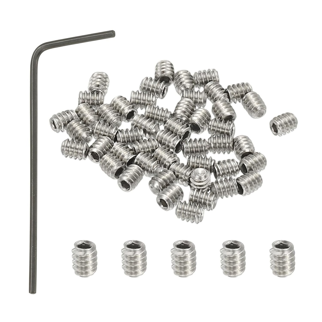 PATIKIL #4-40x1/8 Internal Hex Socket Set Grub Screws, 50 Pcs 304 Stainless Steel Cup Point Set Screw with Hex Key Wrench for Door Handles Bathroom Fixtures