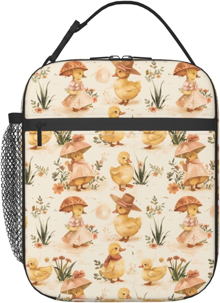 Reusable Vintage Dressed-Up Duck Lunch Box for Kids Girls Boys Women Adult, Insulated Animal Lunch Bag,Polyester Cooler Cute Handbags Case for School Picnic Work Travel Beach or Hiking