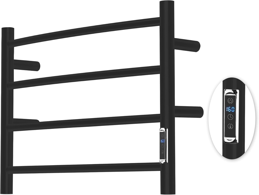 Heated Towel Racks for Bathroom, Wall Mounted Electric Towel Warmer Racks with Timer & Temperature Control, 4 Bar Stainless Steel Towel Heater for Bathroom,Plug-in,Black