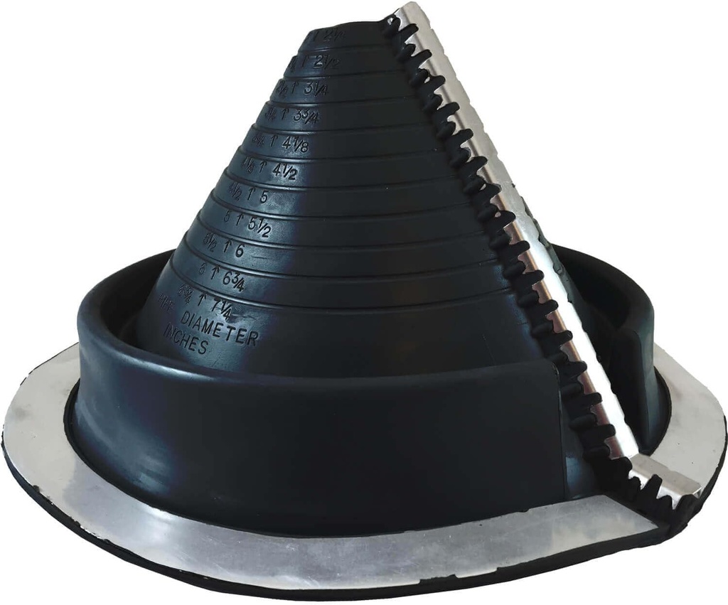 RF802B (2" - 7-1/4") RETROFIT Black EPDM Flexible Pipe Flashing Dektite: Roof Jack - Pipe Boot - Pipe Flashing