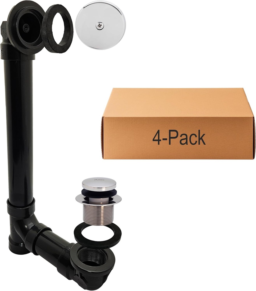 Westbrass D49311-4-26 1-1/2" x 12" Bath Waste & Overflow Assembly with Tip-Toe Drain Plug and One-Hole Faceplate-SCH. 40 ABS Pipe, 4-Pack, Polished Chrome, 4 Count