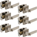 6 Pack Passage Door Lever, Non-Locking Heavy Duty Bed and Bath Door Locks Interior Keyless Locksets, Square Lever Set Reversible for Left Right Handed Doors (Nickel)