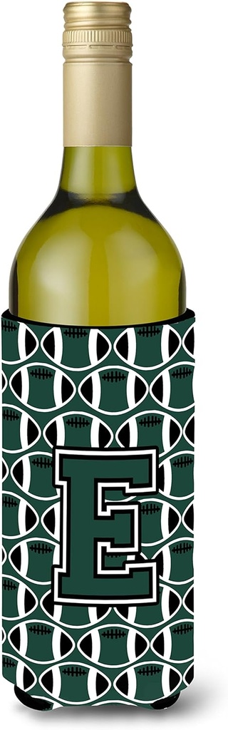 Caroline's Treasures CJ1071-ELITERK Letter E Football Green and White Wine Bottle Hugger Bottle Cooler Sleeve Hugger Machine Washable Collapsible Insulator Beverage Insulated Holder