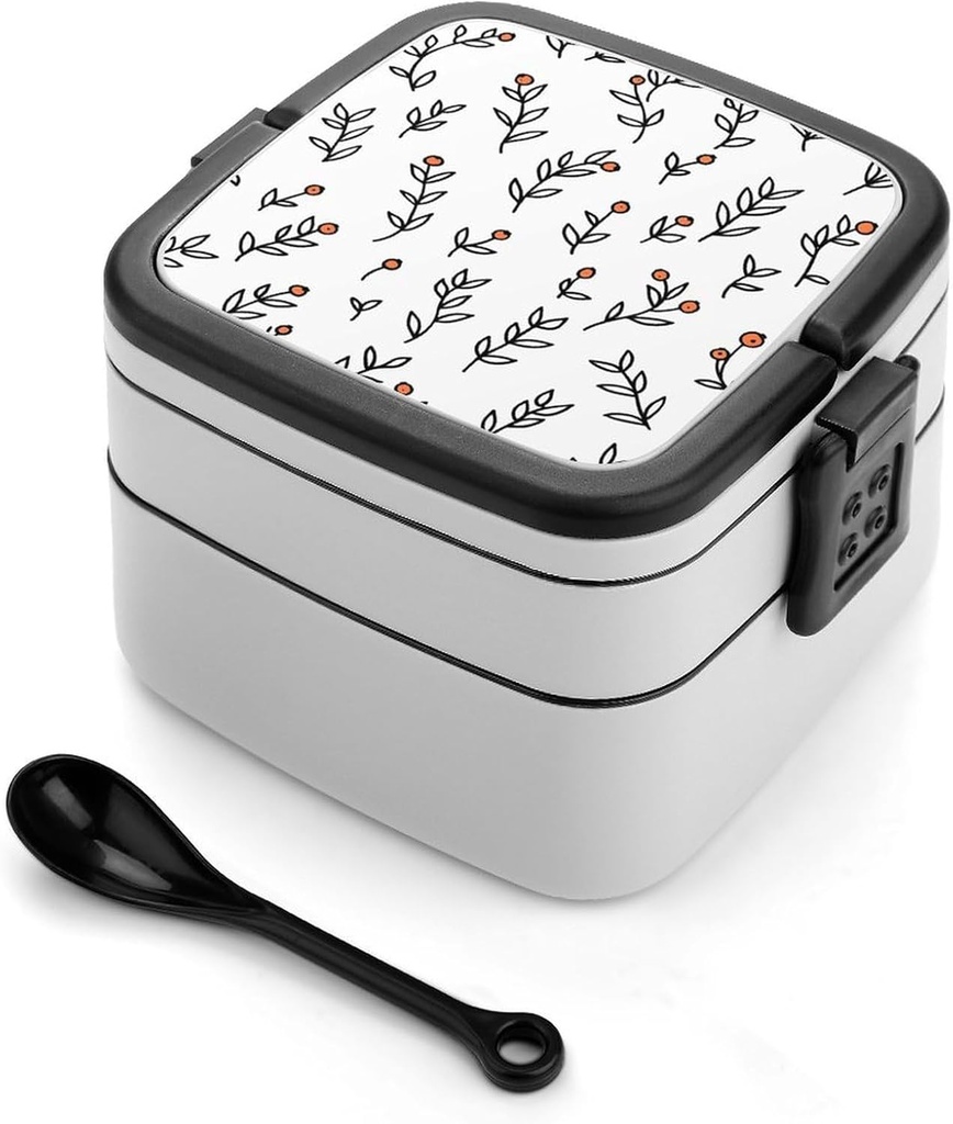 Hand Drawn Doodles Bento Box Adult Lunch Box Containers with Spoons Double Layered Lunch Containers Portable Lunch Boxes Food Container for Work Picnic Travel