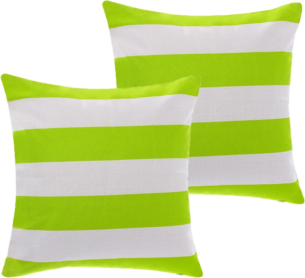 2 Pack Waterproof Pillow Covers Outdoor Throw Pillowcases Decorative Garden Cushion Case for Home Garden Patio Couch Balcony Striped (Green & White, 18 * 18 inch)
