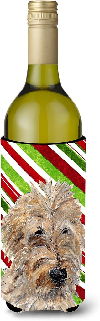 Caroline's Treasures SC9811LITERK Golden Doodle 2 Candy Cane Christmas Wine Bottle Hugger Bottle Cooler Sleeve Hugger Machine Washable Collapsible Insulator Beverage Insulated Holder