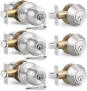3 Pack Keyed Entry Door Knob and Single Cylinder Deadbolt Combination Set in Satin Nickel, Exterior Door Knob with Deadbolt, Keyed Alike Door Lock Sets Deadbolt Combo