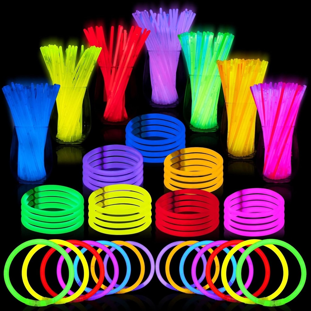 JOYIN 144 Pcs 8" Glow sticks Bulk Party Favors Pack, Neon Glow in the Dark Party Supplies, Light Up Necklaces and Bracelets with Connectors, Christmas, Halloween, Football, Birthday Decorations