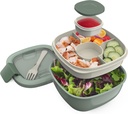 Bentgo Salad Container - 54 oz Bowl with 4-Compartment Toppings Tray, Leak-Proof Dressing Container, Reusable Fork, BPA-Free Lunch Box for Meal Prep & Food Storage; Removable Bento Tray (Khaki Green)