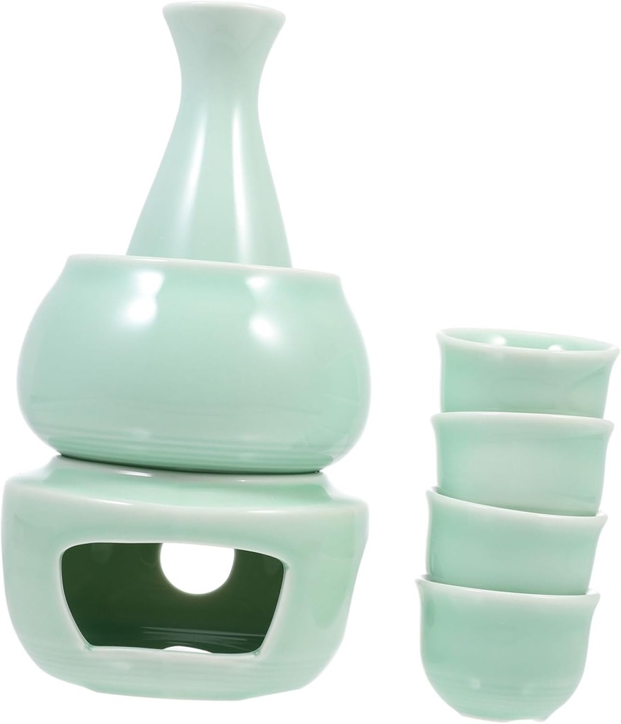 Japanese Sake Serving Set Mulled Wine Warmer Ceramic Cups Hot Sake Heater Home Bar Accessory