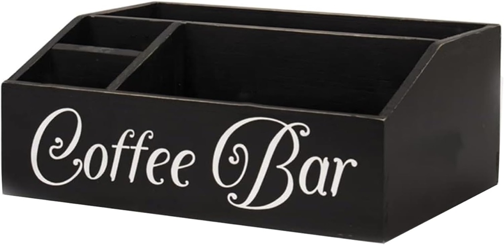 Coffee Station Wooden Coffee Bar Organizer Tea and Coffee Station for Countertop Farmhouse Accessories for K Cup, Coffee Pods, Syrup, and Tea Bag Storage Black.