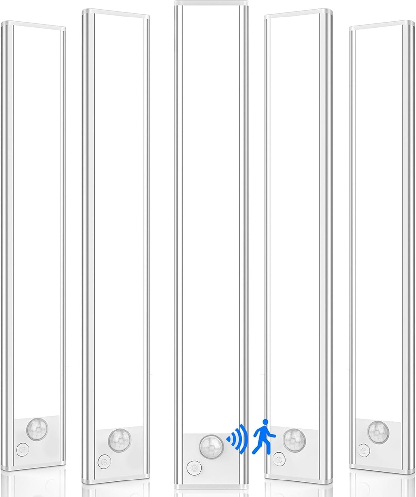 5-Pack 12in Under Cabinet Lighting, Upgraded 2500mAh Rechargeable Under Cabinet Lights Wireless, LED Motion Sensor Light Indoor Closet Lights Under-Counter Light Fixtures for Kitchen, Hallway