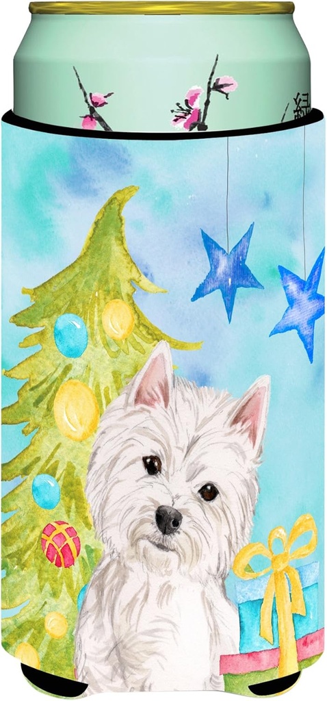 Caroline's Treasures BB9394TBC Westie Christmas Tall Boy Hugger Can Cooler Sleeve Hugger Machine Washable Drink Sleeve Hugger Collapsible Insulator Beverage Insulated Holder