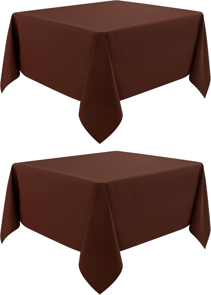 2 Pack Square Table Cloth 48X48 Inch Chocolate Washable Fabric Tablecloth Polyester Solid Dining Table Cover for Birthday Party Dinner Holiday Outdoor Indoor