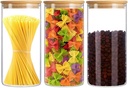 PRICE PER PIECE - SOLD PER ONE PIECE/JAR Glass Food Storage Containers Set,Airtight Food Jars with Bamboo Wooden Lids Kitchen Canisters For Sugar,Candy, Cookie, Rice and Spice Jars (750 ML/25OZ)