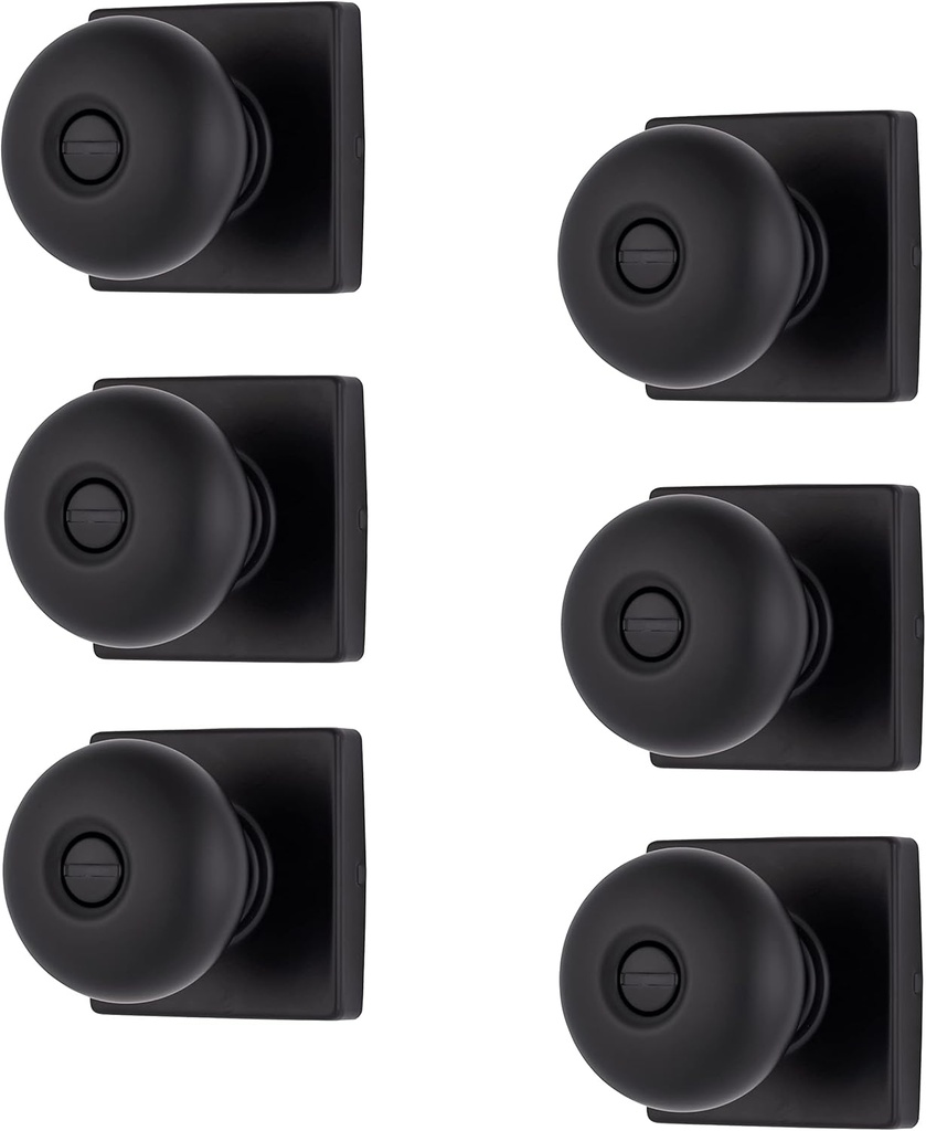 BRINKS Contemporary Privacy Ball Door Knob, Modern Lock Set, Interior Door Knobs for Sleek Home Decor - Matte Black (Pack of 6)