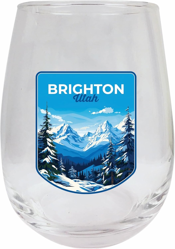 R and R Imports Brighton Utah Ski Resort Mountain Design Souvenir 15 oz Wine Glass 2-Pack
