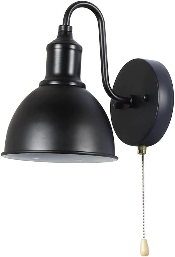 Black Wall Sconces with Pull Chain Switch, Metal Wall Light Fixtures Industrial Farmhouse Lighting for Bedroom Living Room Kitchen Bathroom
