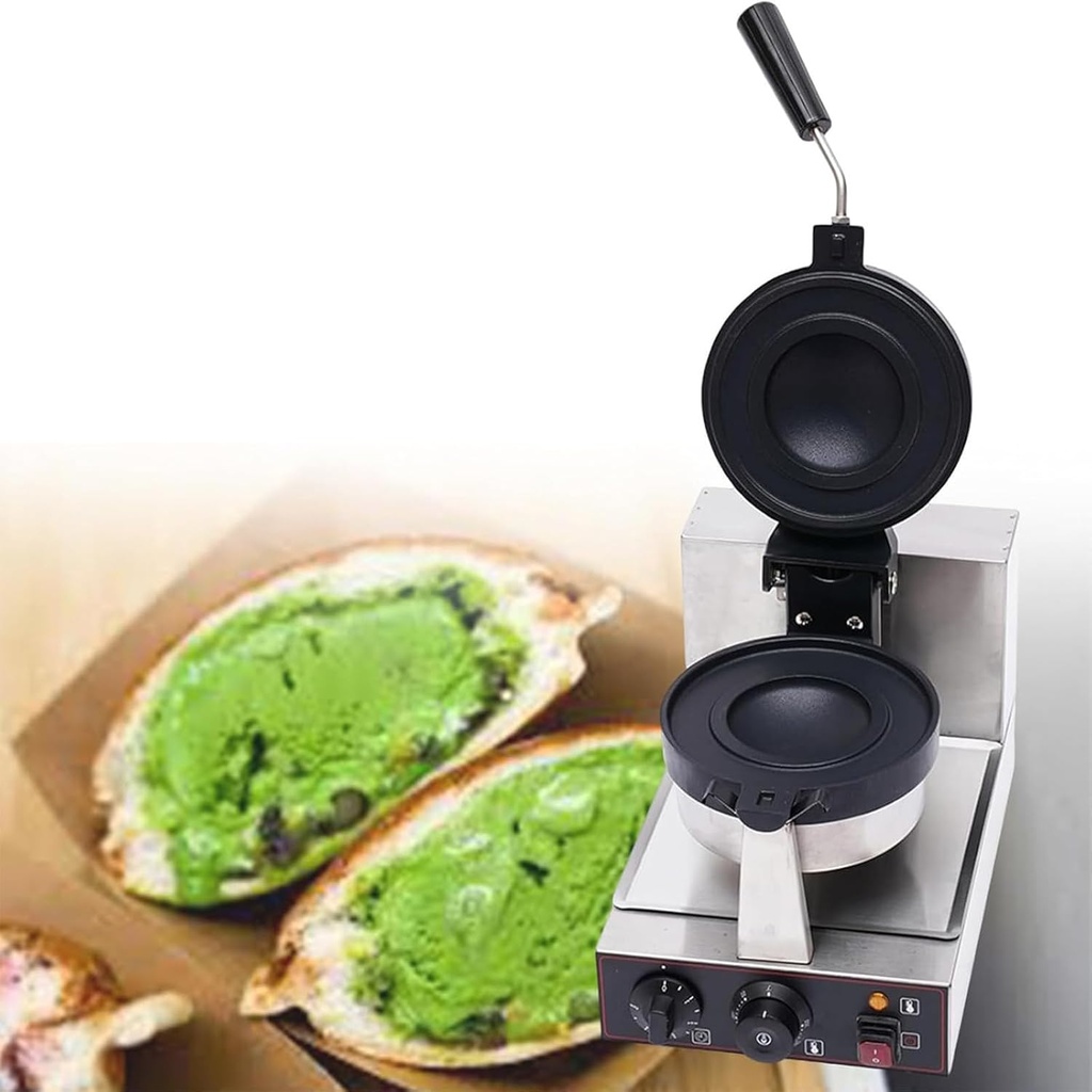 Electric Head/Double-Head Ice Cream Hamburger Machine,Ice Cream Waffle Baker Machine,Stainless Steel Round Hot-pressed Bread Machine,Controllable Range 50-300°C,For Bakeries, Restaurants