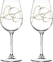 Barski Wine Glass, Goblet, Crystal Glass, Set of 2 Glasses, with Gold String Design, Made in Europe, 14 oz.