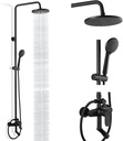 Heyalan Matte Black Exposed Shower Fixture 3 Function Brass Bathroom Shower Faucet Combo Set 8 Inch ABS Round Rainfall Showerhead with ABS Handheld Sprayer Wall Mount Adjustable Slide Bar Tub Spout