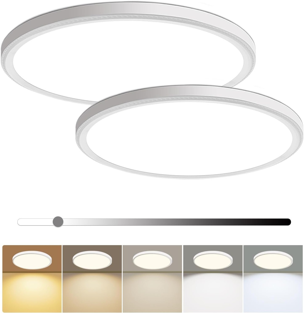 2 Pack 12 Inch Dimmable LED Flush Mount Ceiling Light Fixture 28W 3200LM 5 Color Temperature in One Super Slim Round Ceiling Lamp Low Profile Ceiling Lights for Living Bedroom Kitchen Laundry White