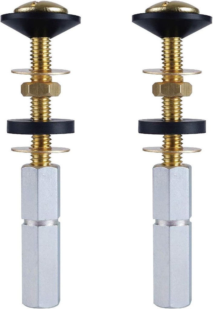 Hibbent 2 Pack Toilet Tank to Bowl Bolt Kits, Heavy Duty Bolts Toilet Bolts for Tank Solid Brass with Extra Long Nuts Easy to Install and Double Gaskets for Fastening