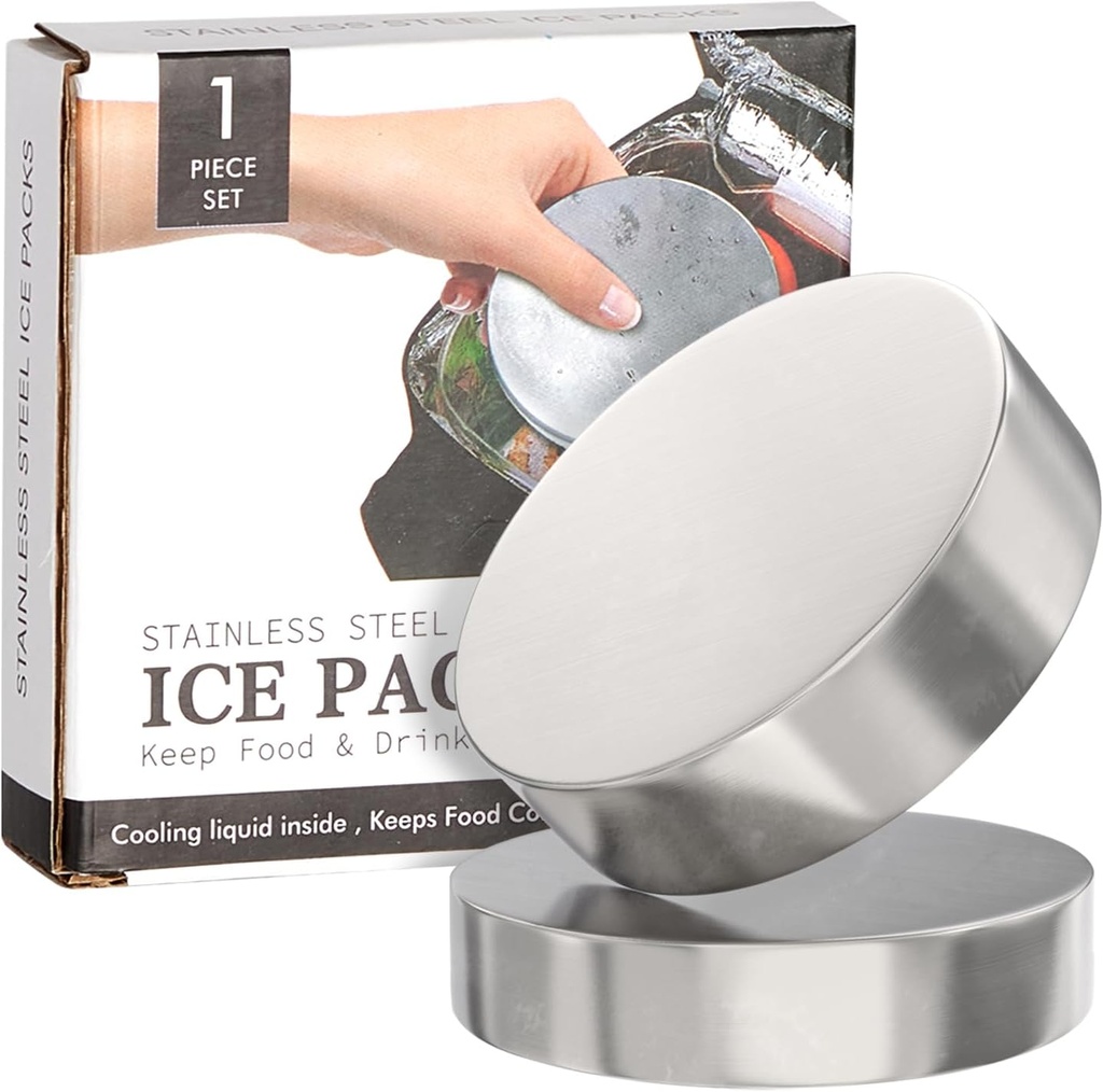Reusable Stainless Steel Ice Packs for Lunch Boxes, Metal Cooling Ice Pack for Cooler Quick Freezer Packs Long-Lasting Cooler Accessories for Hiking, Camping, Fishing, Picnics - Round