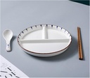 Weight Management Tableware - Round Dinner Plate Set with Spoon and Chopsticks Large Ceramics Dinnerware, Japanese -style White Pattern Divided Plates, Micro-wave and Dishwasher Safe (Color : 9inch