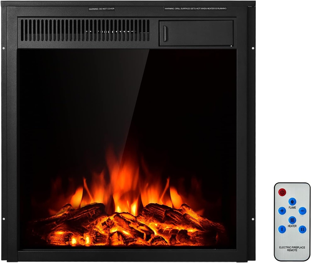 COSTWAY 22.5-Inch Electric Fireplace Inserts, 1500W Wall Recessed and Freestanding Decorative Fireplace with Remote, 7 Brightness Settings, Overheat Protection, Fireplace Heater for Indoor Use
