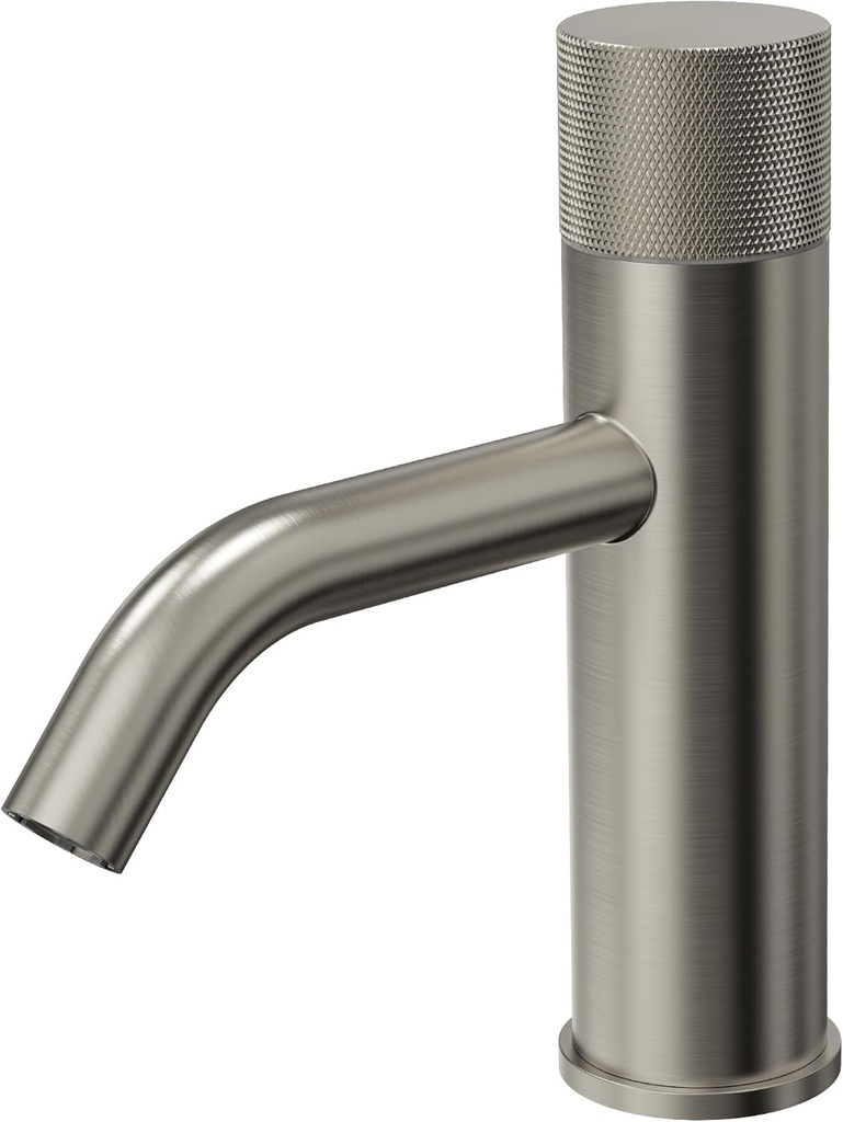 Brushed Nickel Modern Knob Bathroom Sink Faucet, 7.3-Inch Tall, Single Hole Vanity Faucet with Pop-Up Drain
