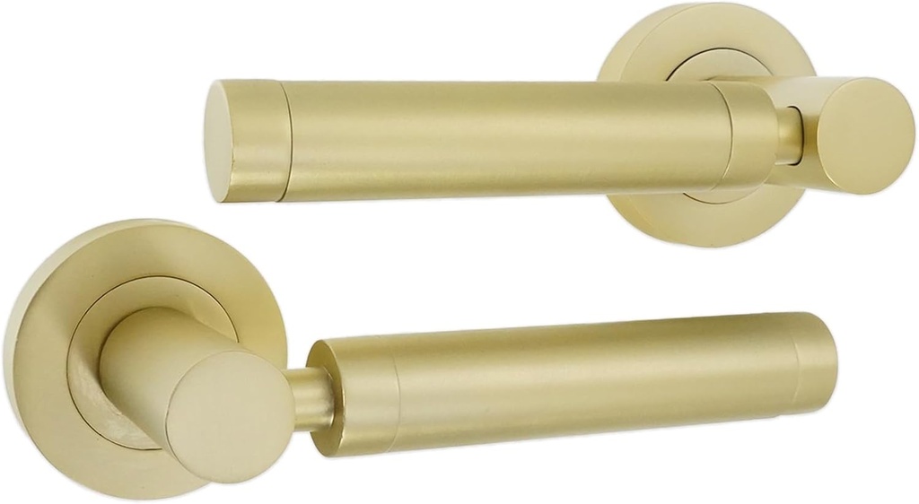 Infinity Decor Zishan Lever on Rose Latch Door Handles Set in Satin Brass Finish - Ideal for Interior & Exterior Door Use