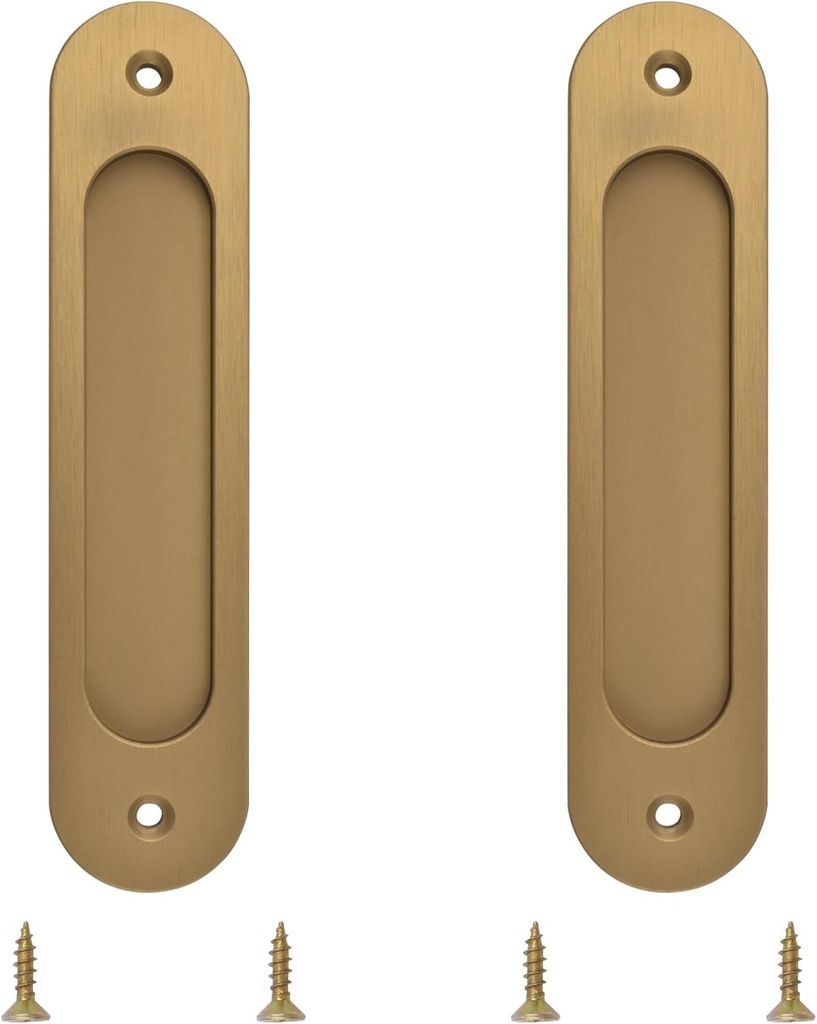 MOROBOR Oval Recessed Sliding Door Pulls, 2pcs Bronze Gold Flush Pull Aluminum Alloy Closet Door Finger Pulls with Mounting Screws for Sliding Barn Door(180mm)
