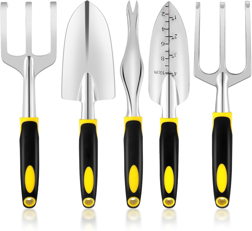 5Pcs Gardening Tools Set, Aluminium Alloy Heavy Duty Gardening Tool Set, Lightweight Garden Trowel and Fork Set, Weeder Tool Portable Gardening Hand Tools, Outdoor Hand Tools for Gardening Lawn