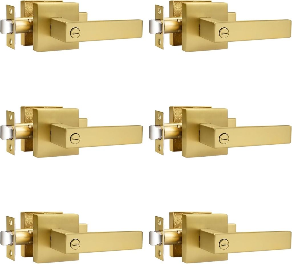 Probrico Gold Privacy Door Handle Lockset Heavy Duty Interior Door Lever for Bedroom Reversible Keyless Handleset Door Knob 6 Pack