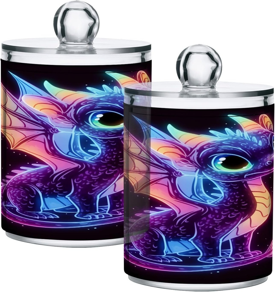 Acrylic Plastic Clear Jar with Lid, Purple Blue Glowing Dragon Airtight Storage Jar 2 Pack Kitchen Storage Containers for Cookie Snack Candy
