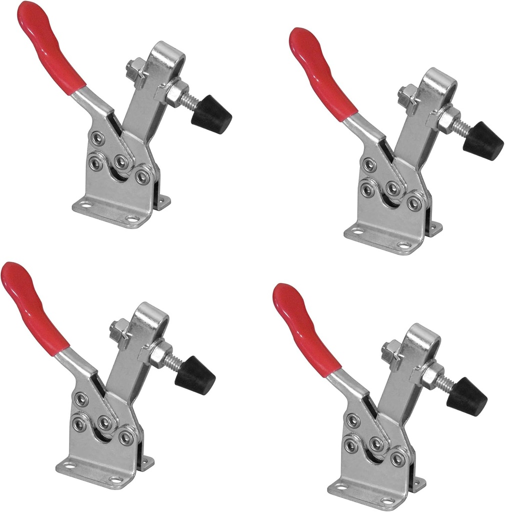 POWERTEC 4PK Toggle Clamp, 300 lbs Holding Capacity, 201B Quick Release Horizontal Clamps w/Antislip Rubber Pressure Tip for Woodworking Jigs and Fixtures, Welding, Drill Press, Crosscut Sled (20327)