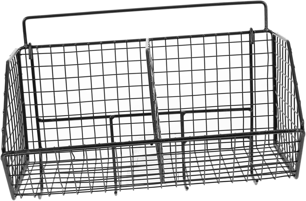 Wall-mounted Divided Wire Storage Basket for Kitchen Multi-functional Organizer for Fruits Vegetables Essentials Construction Space-saving Design Sleek Black