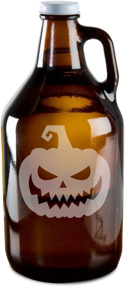 Scary Jack O' Lantern Hand-Made Etched Glass Beer Growler 64 oz
