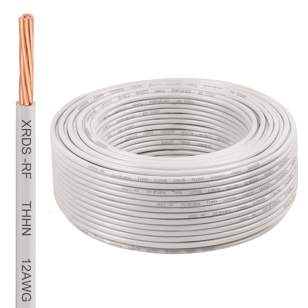 12AWG THHN Wire 200FT – Electrical Building Wire Stranded Bare Copper Conductor with PVC and Nylon Insulation, Heat and Oil Resistant Cable