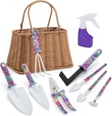 Gardening Gifts for Women Gardeners- Garden Tools Set with Woven Basket Gardening Kit with Trowel Pruning Shears Weeding Knife Hand Rake, Gardening Tools for Mom Grandma Birthday Gifts, Brown