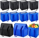 10 Pcs Large Insulated Grocery Bags, Insulated Shopping Bags For Groceries, Reusable Cooler Tote Bag with Zippered Top for Hot Cold Food Carrier,Travel(13 x 12 x 7 inches,Black and Blue)